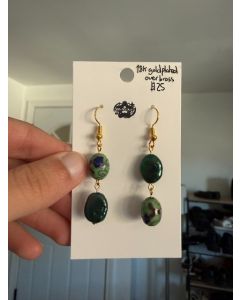 Cloisonne Pearl Earrings - Green/Green Gold Plated