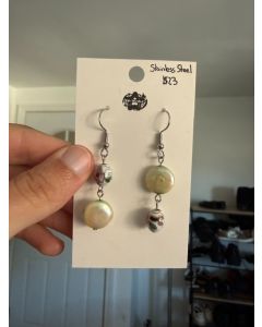 Cloisonne Pearl Earrings - Mint/White Stainless Steel