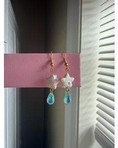 Star Drop Earrings - White/Blue Gold Plated